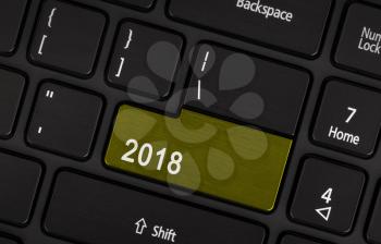 Text 2018 button, happy new year 2018 concept