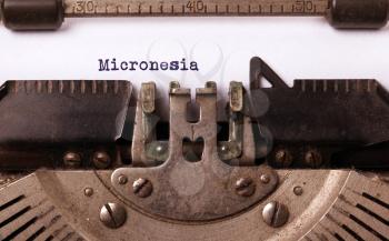 Inscription made by vintage typewriter, country, Micronesia
