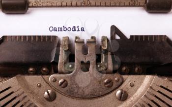 Inscription made by vinrage typewriter, country, Cambodia