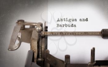 Inscription made by vinrage typewriter, country, Antigua and Barbuda