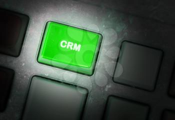 Button on a dirty old panel, selective focus - CRM (Customer Relation Management)