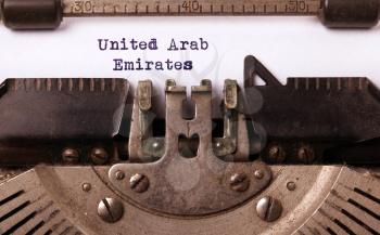Inscription made by vintage typewriter, country, United Arab Emirates