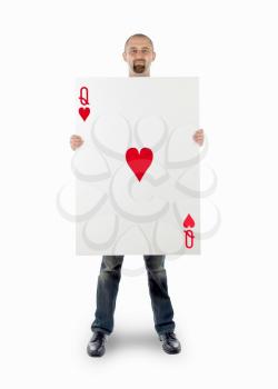 Businessman with large playing card - Queen of hearts