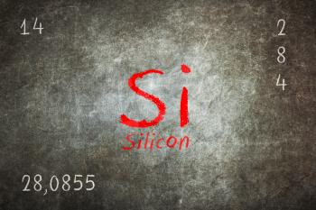 Isolated blackboard with periodic table, Silicon, Chemistry