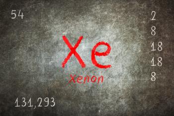 Isolated blackboard with periodic table, Xenon, Chemistry