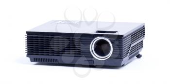 Black home cinema projector, isolated on white background