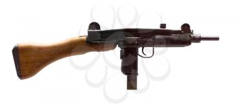 Very old submachine gun isolated on a white background