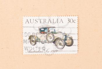 AUSTRALIA - CIRCA 1980: A stamp printed in Australia shows a car (Australian Six 1919), circa 1980