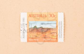 AUSTRALIA - CIRCA 1980: A stamp printed in Australia shows Sidney Nolan Musgrave Ranges, circa 1980
