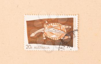 AUSTRALIA - CIRCA 1980: A stamp printed in Australia shows an old aboriginal painting, circa 1980