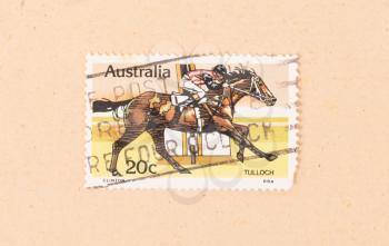 AUSTRALIA - CIRCA 1980: A stamp printed in Australia shows a jockey riding his horse, circa 1980