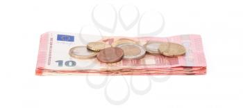 Stack of euro banknotes, isolated on white