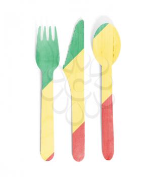 Eco friendly wooden cutlery - Plastic free concept - Isolated - Flag of Congo