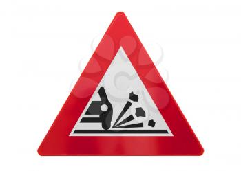 Traffic sign isolated - Ejection of gravel - On white