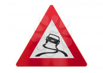 Traffic sign isolated - Slippery road - On white