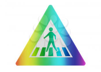 Traffic sign isolated - Pedestrian crossing - Rainbow colored