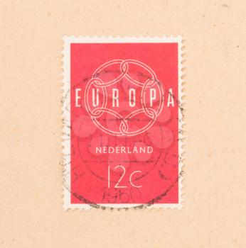 THE NETHERLANDS 1960: A stamp printed in the Netherlands shows the Netherlands and it's place in Europe, circa 1960
