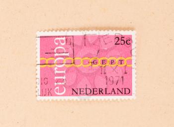 THE NETHERLANDS 1971: A stamp printed in the Netherlands shows the Netherlands and it's place in Europe, circa 1971