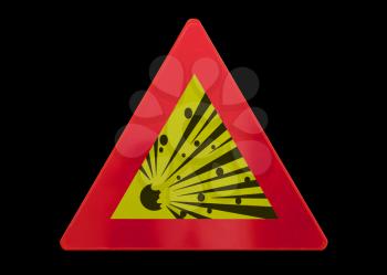 Traffic sign isolated - Explosion danger - Isolated on black