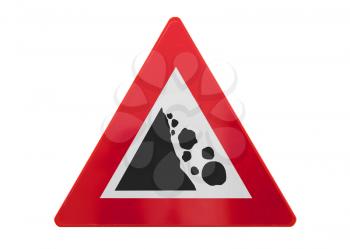 Traffic sign isolated - Falling rocks - On white
