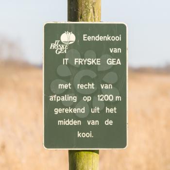 Leeuwarden; tourist sign. Nature park FRYSKE GEA, selective focus