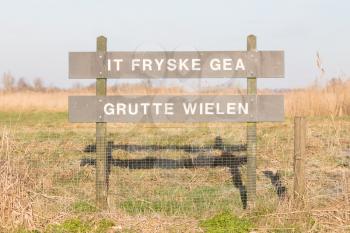 Leeuwarden; tourist sign. Nature park FRYSKE GEA, selective focus