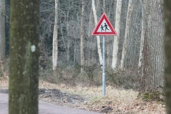 Attention children roadsign at the side of the road (the Netherlands)
