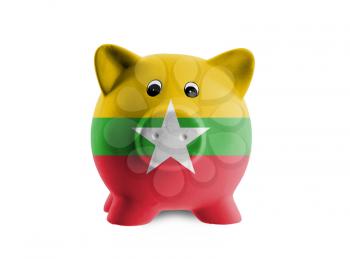 Ceramic piggy bank with painting of national flag, Myanmar