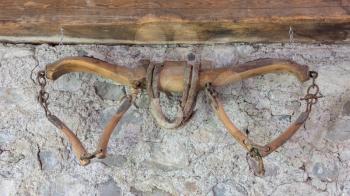 Vintage old wooden rustic ox yoke decoration in Austria
