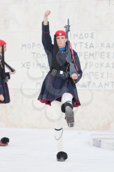 Athens, Greece - October 24, 2017: Evzones in front of the Tomb of the Unknown Soldier
