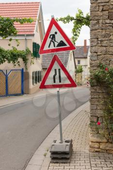 Roadworks signs, bright red and white - Germany
