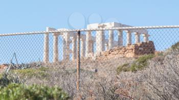 Protection the Greek heritage - Temple of Poseidon in cape Sounion - Southern Greece