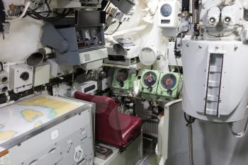 Interior of an old submarine - Limited space and lots of equipment - Command room