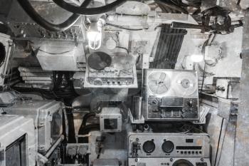 Interior of an old submarine - Limited space and lots of equipment - Radio room