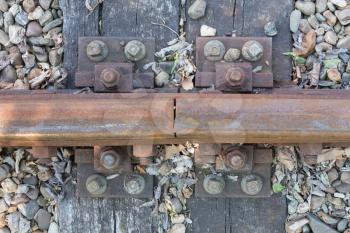 Closeup of a vintage train track - Selective focus