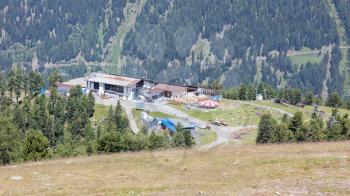 Nauders, Austria - August 9, 2017: Cable car station next to the village of Nauders
