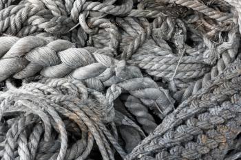 Rope in a pile - Selective focus on the middle