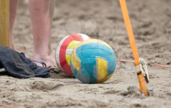 Detail of a game of beach volleybal, the ball