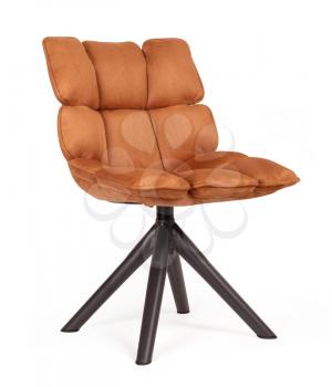 Modern chair made from suede and metal, isolated on white - Cognac