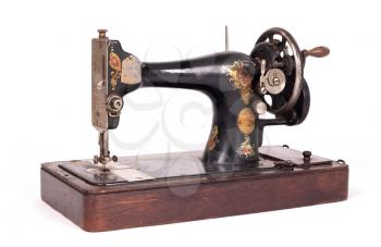 Antique, vintage sewing machine, isolated on white