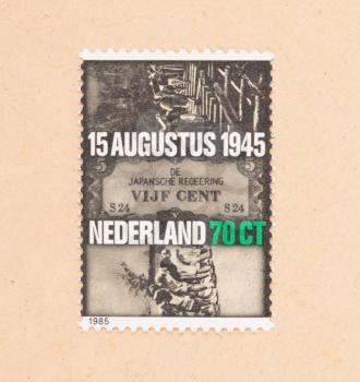 THE NETHERLANDS 1985: A stamp printed in the Netherlands shows a picture out of WW2, circa 1985