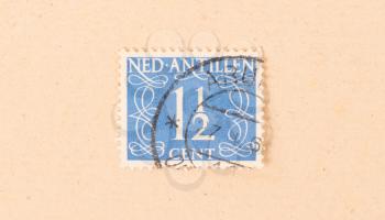 The Netherlands Antilles - Circa 1950: A stamp printed in The Netherlands Antilles shows it's value, circa 1950