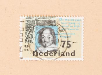 THE NETHERLANDS 1980: A stamp printed in the Netherlands shows a picture of Constantijn Huygens, circa 1980