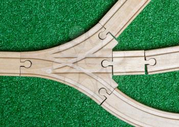 Childrens toy, wooden train track, junction, playtime