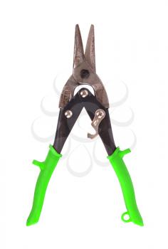Heavy duty scissors isolated on white background, green