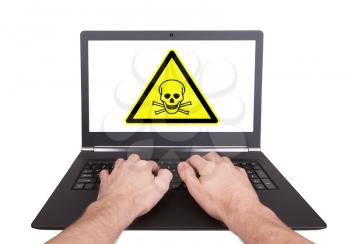 Man working on laptop, toxic, isolated
