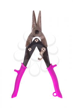 Heavy duty scissors isolated on white background, pink