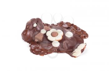 Melted chocolate easter bunny isolated on white