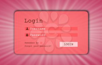 Login interface - username and password, starburst background, pink