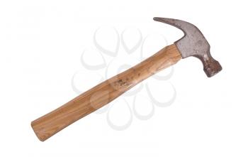 Metal hammer with wood handle, isolated on white